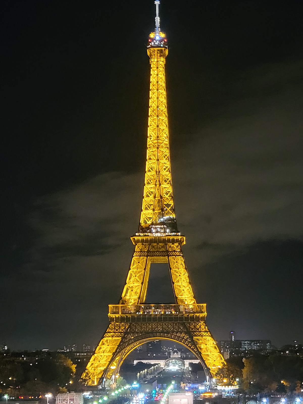 The Eiffel Tower at night.